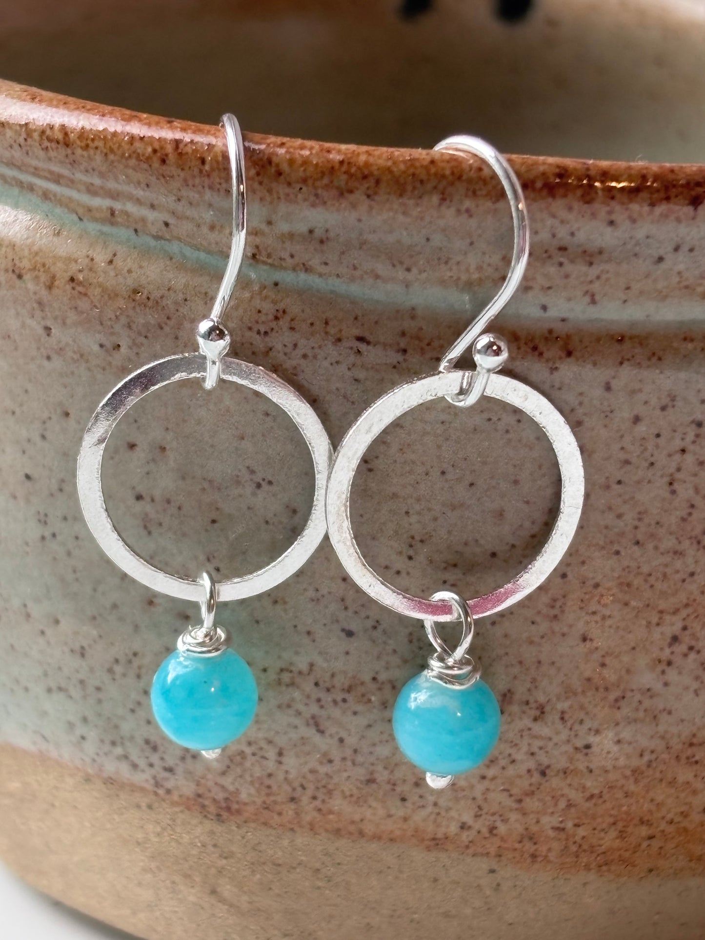Silver Hoops with Blue Beads