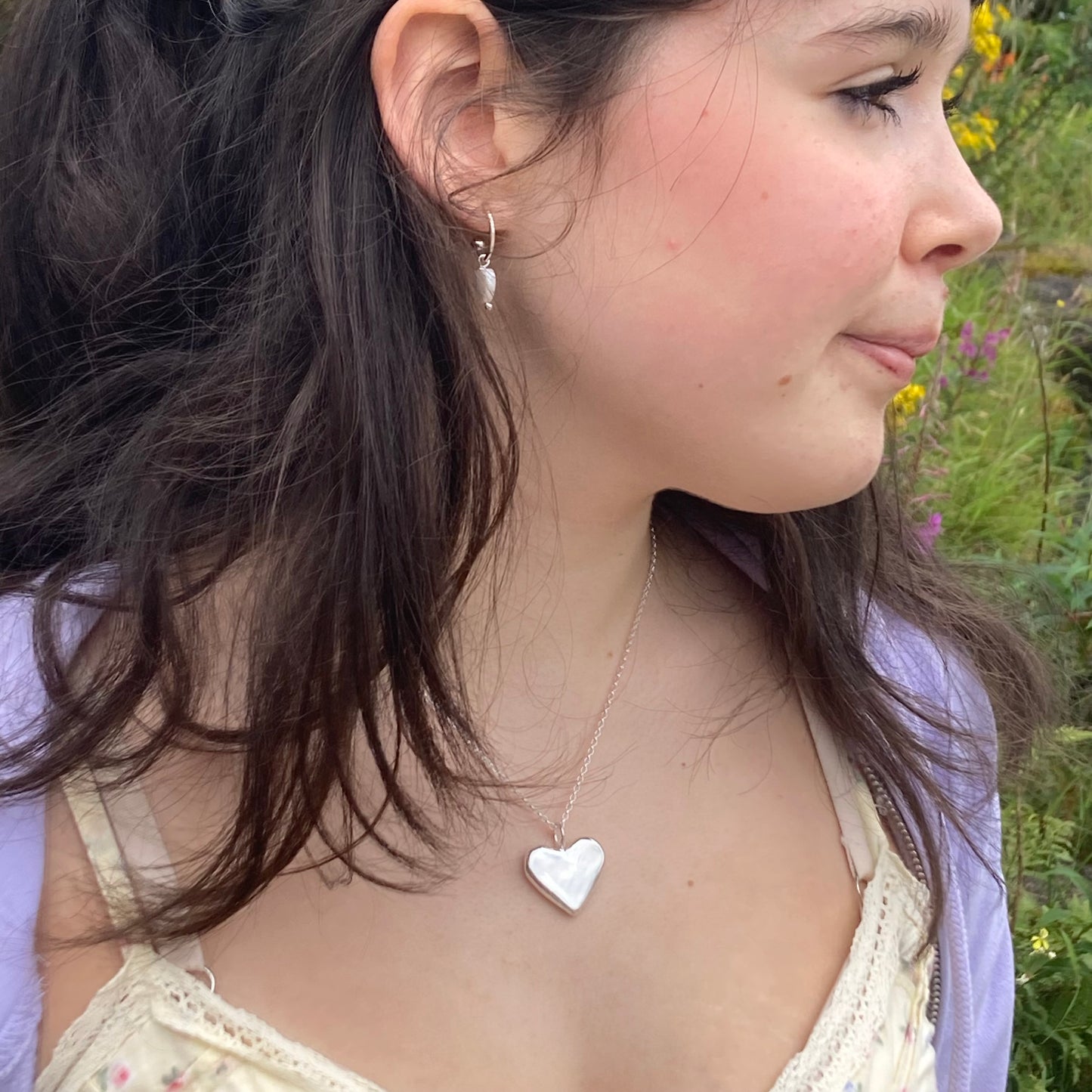 Mother of Pearl Heart Hoops