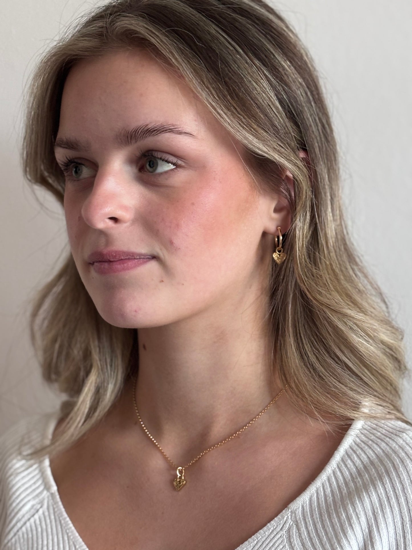 Mini Heart Charm Hoops - Gold