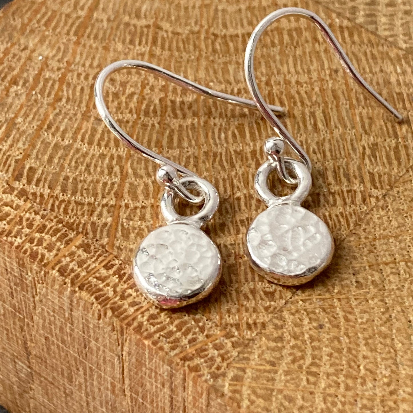 Dainty Hammered Silver Drop Earrings