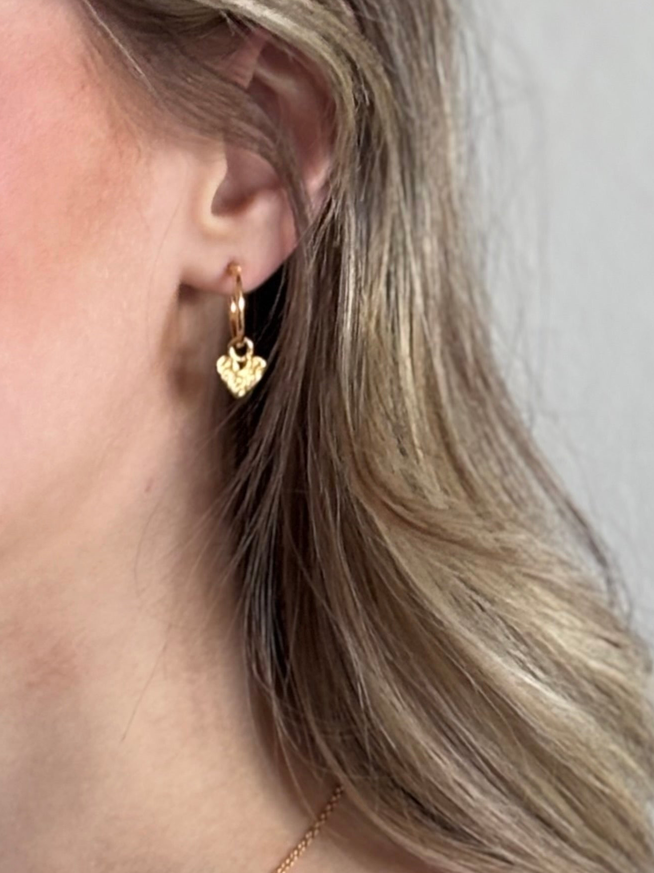 Mini Heart Charm Hoops - Gold