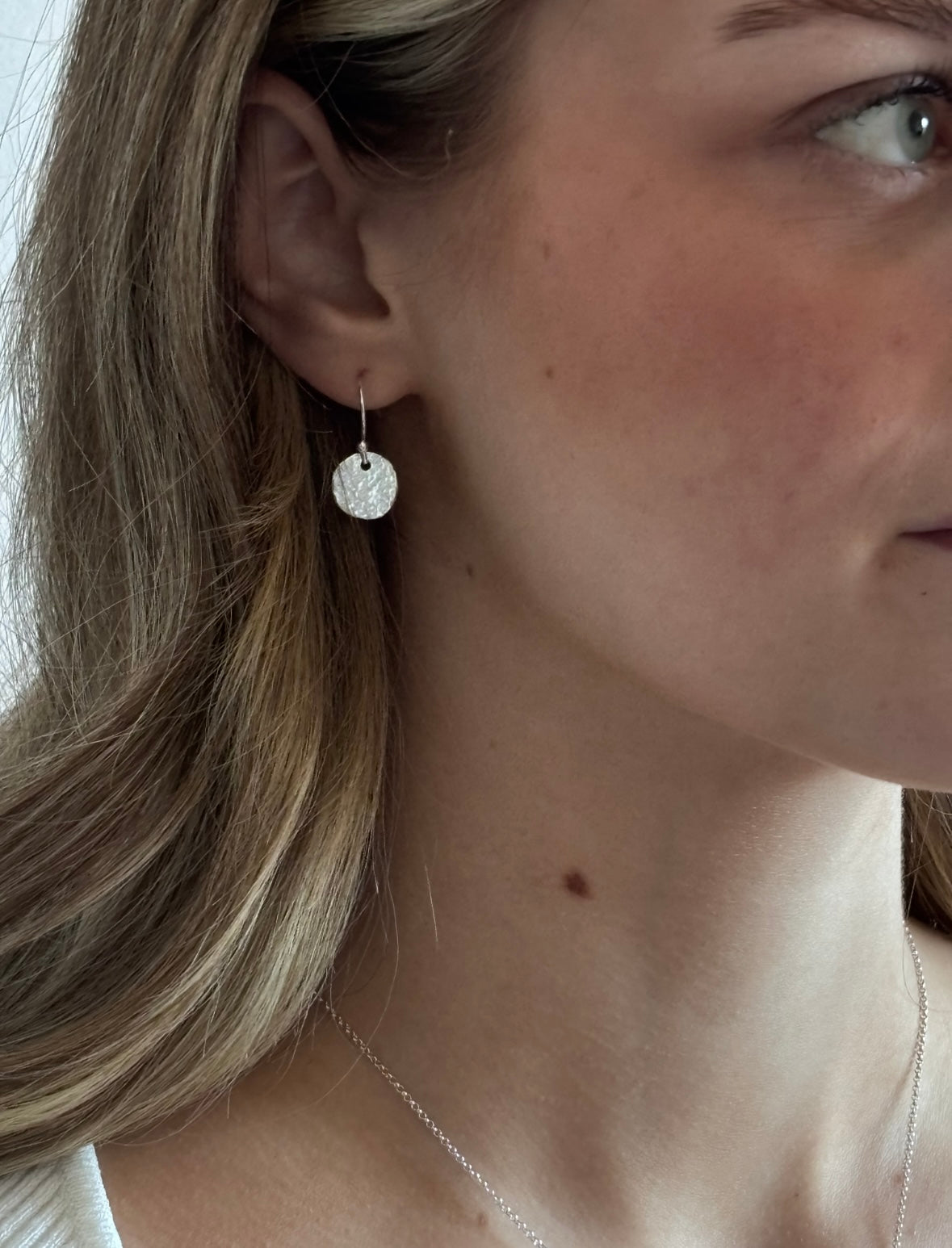 Hammered Disc Earrings Silver