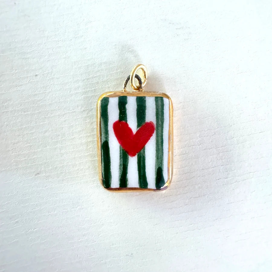 Heart with Green Stripes Ceramic
Pendant and Necklace