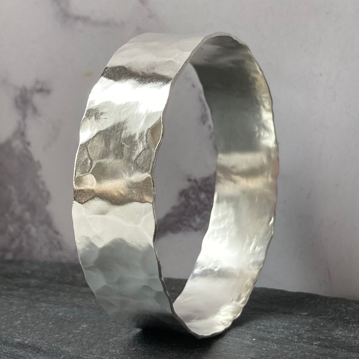 WIDE HAMMERED SILVER BANGLE