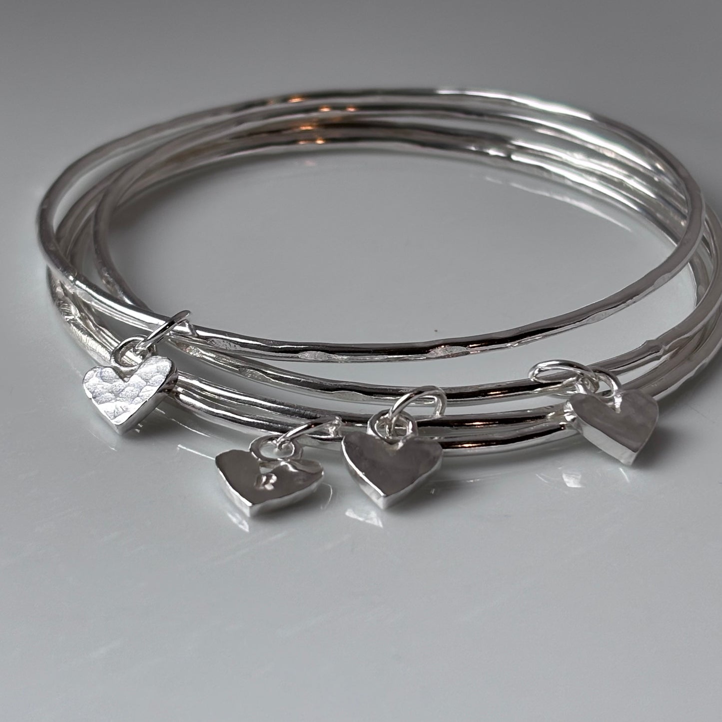 Silver Mini Heart Charm Bangle