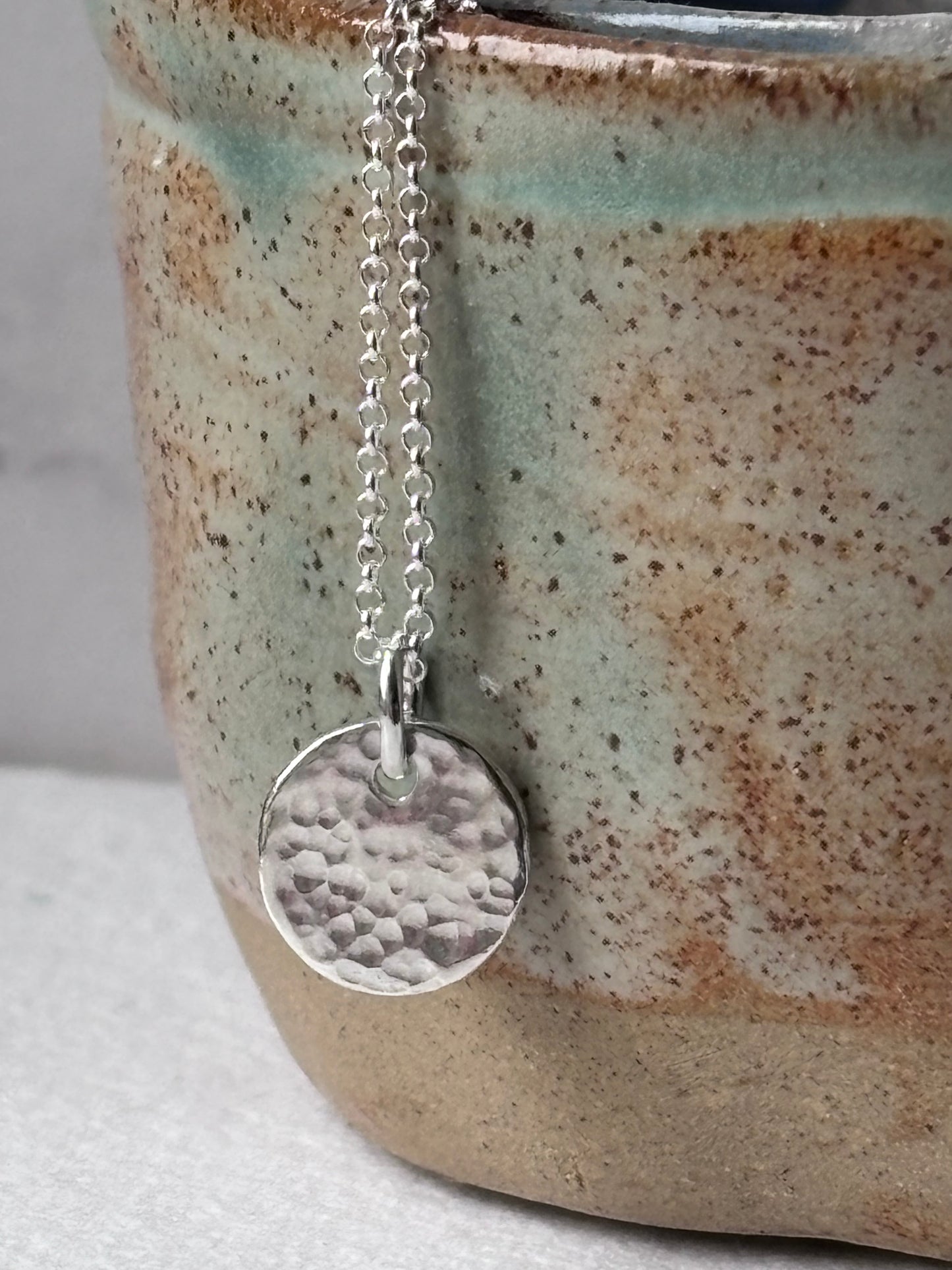 Hammered Disc Pendant Silver