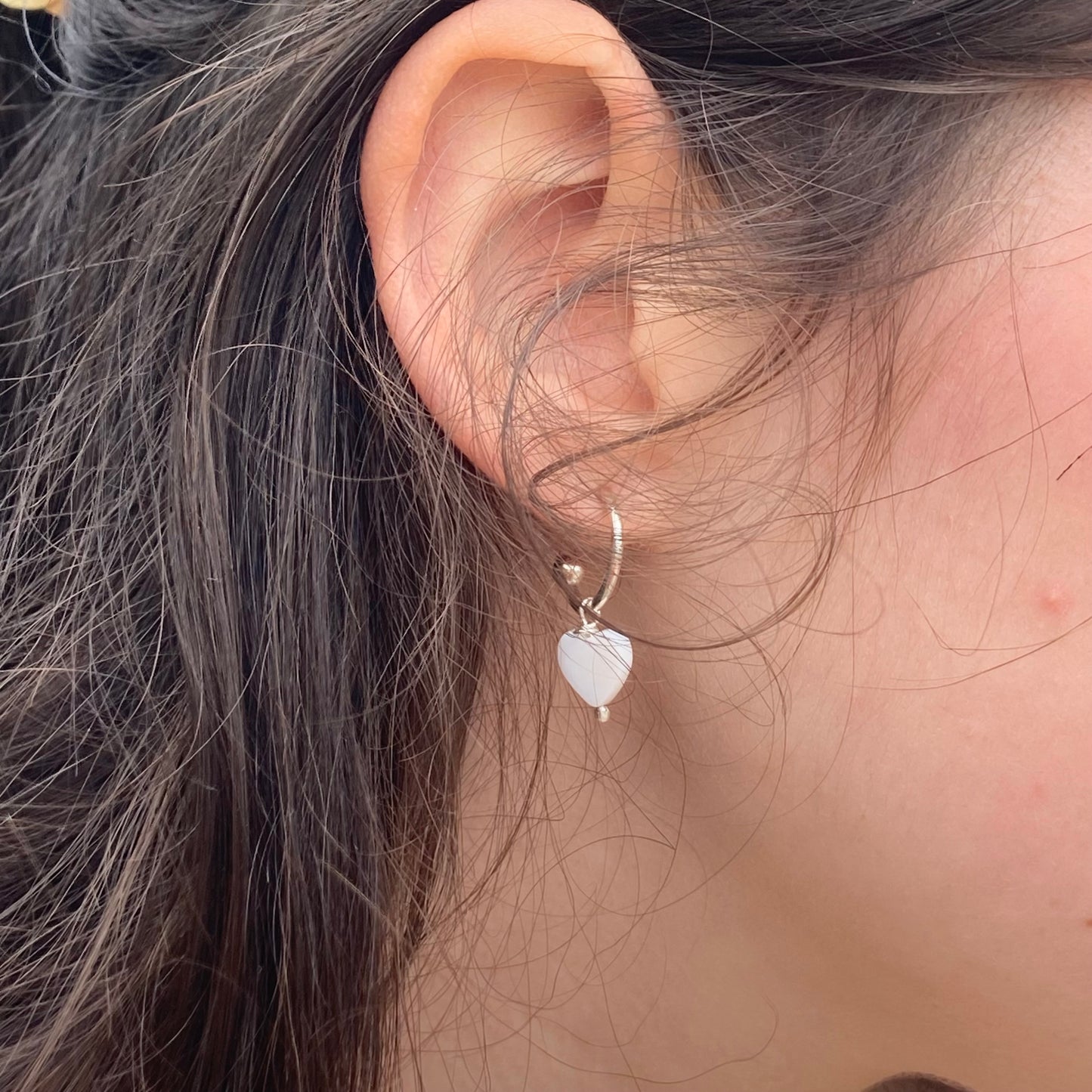 Mother of Pearl Heart Hoops
