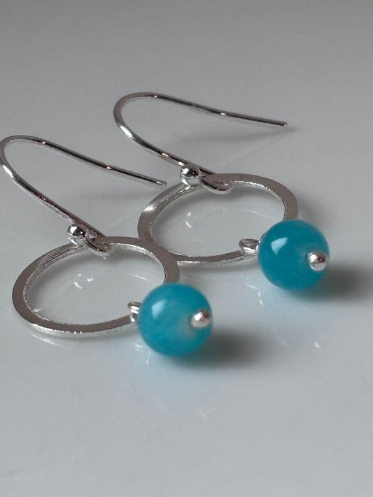 Silver Hoops with Blue Beads