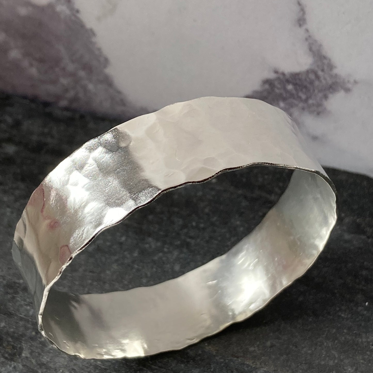 WIDE HAMMERED SILVER BANGLE