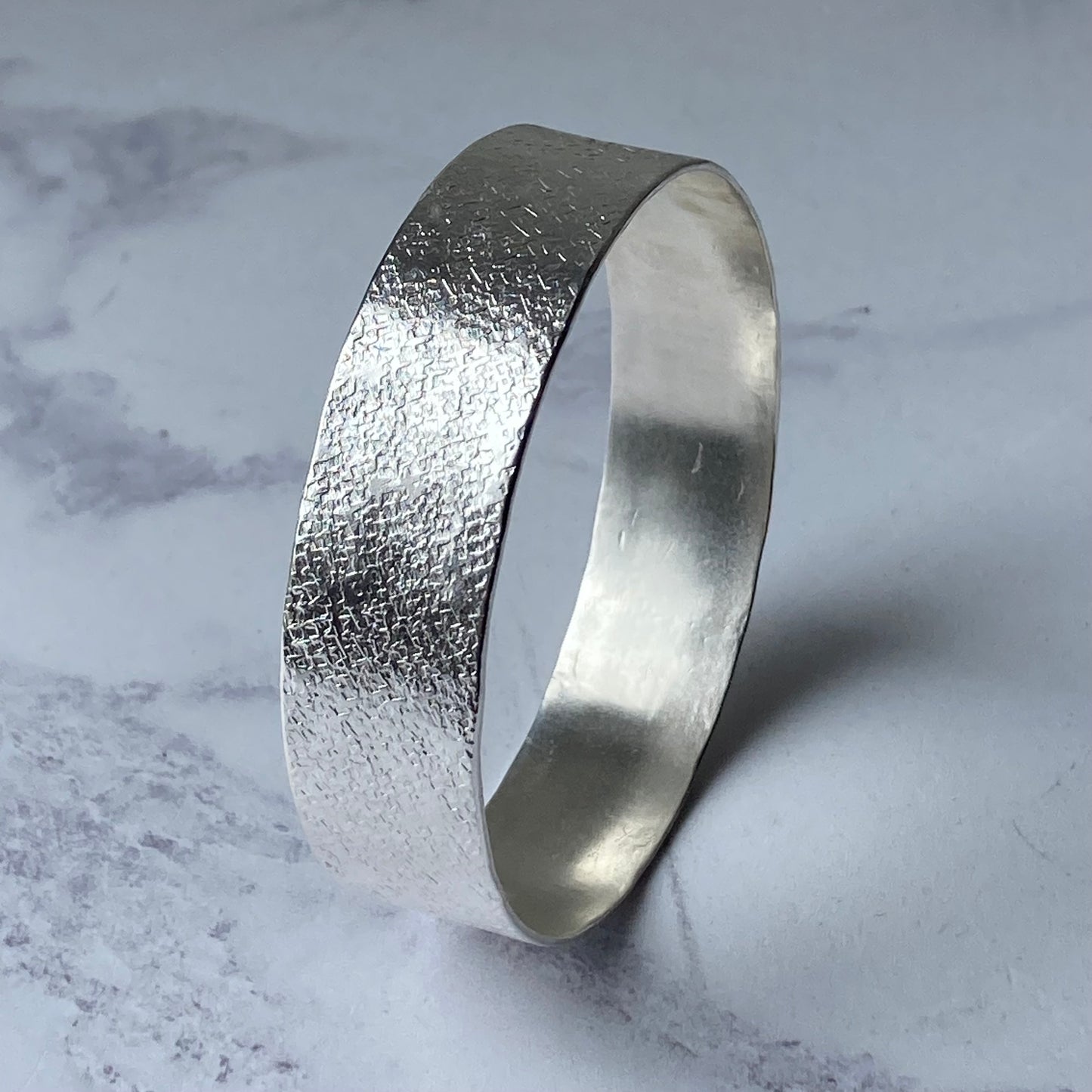 WIDE SILVER TEXTURED BANGLE