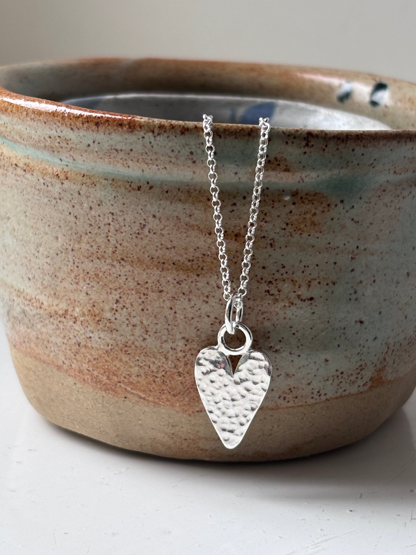 Silver hammered heart necklace