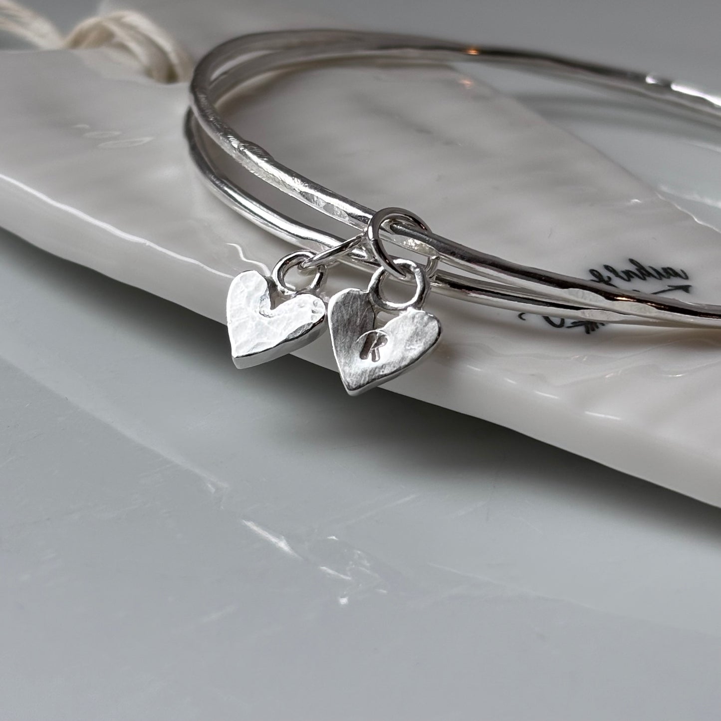 Silver Mini Heart Charm Bangle