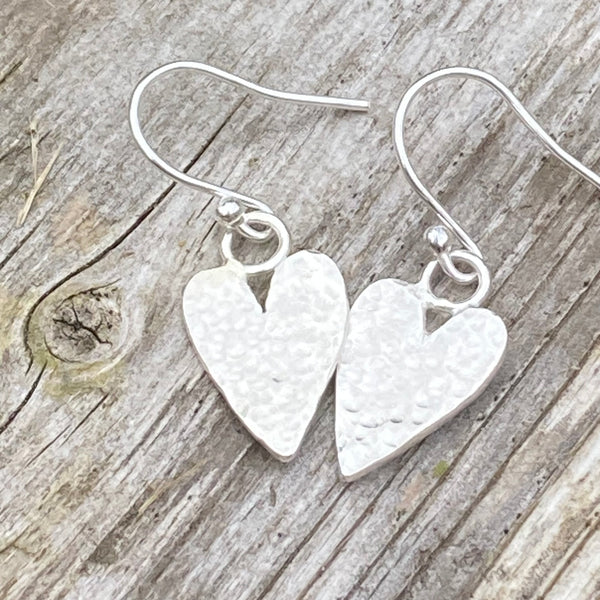 Silver Hammered Heart Earrings