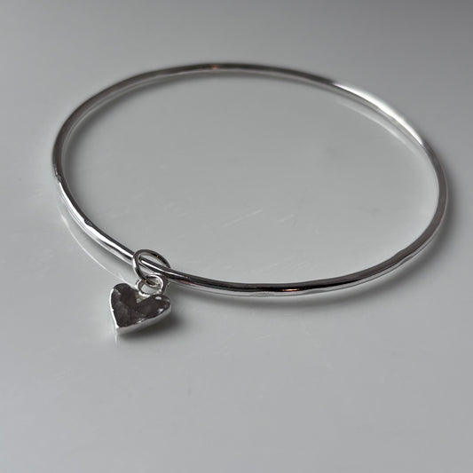 Silver Mini Heart Charm Bangle