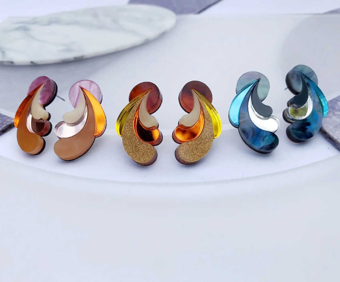 Psychedelic Wave Statement Studs in Sunshine