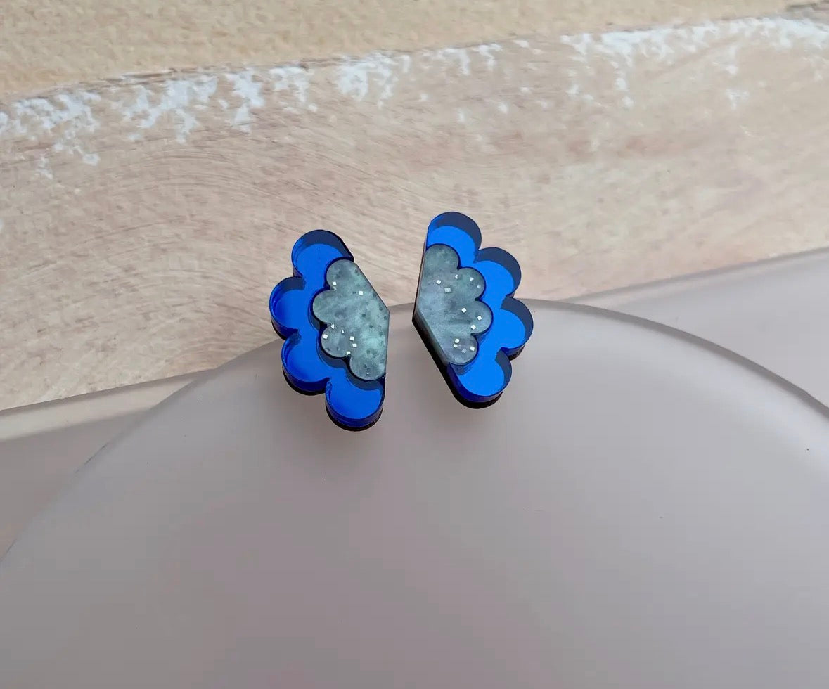 Scalloped Stud Earrings - Cobalt Blue - Rosa Pietsch