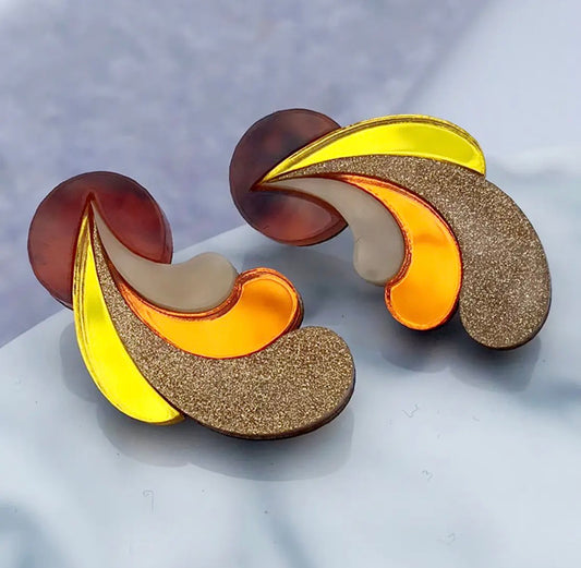 Psychedelic Wave Statement Studs in Sunshine