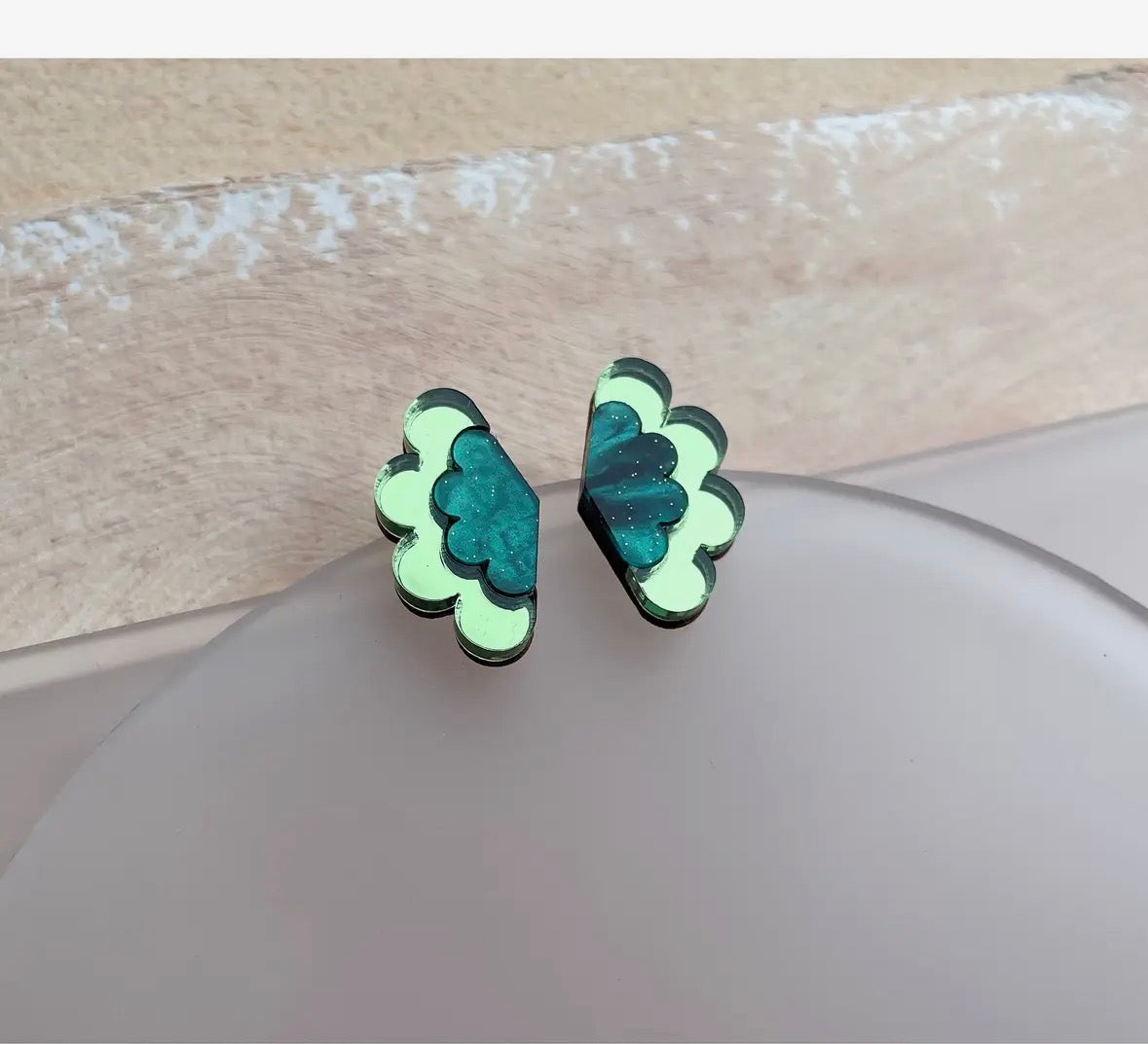 Scalloped Stud Earrings - Green - Rosa Pietsch