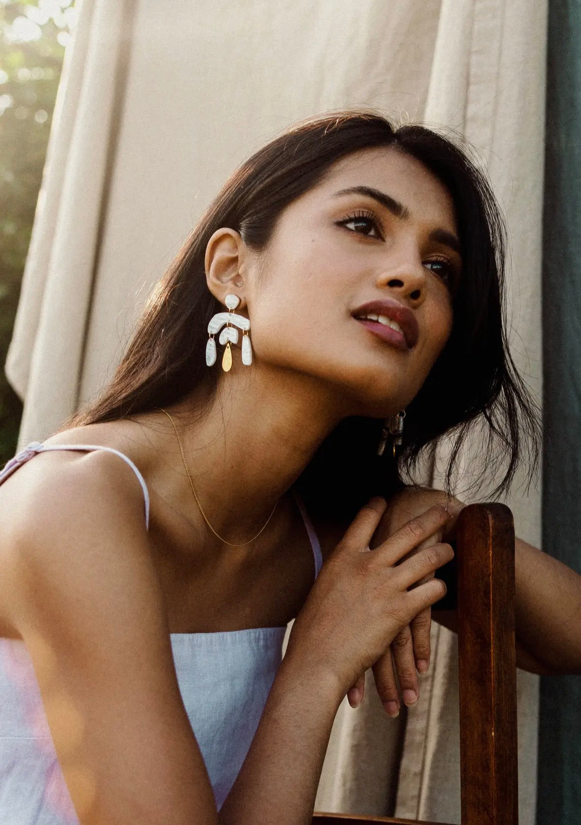 Tangent Statement Drop Earrings Pearly White - Pepper You