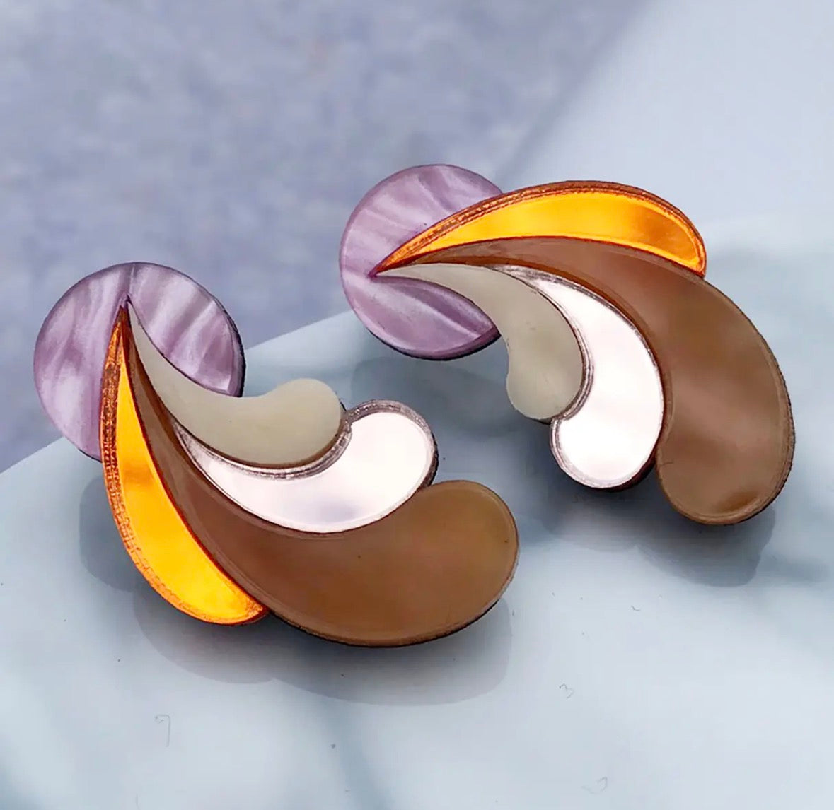 Psychedelic Wave Statement Studs in Pink Sky