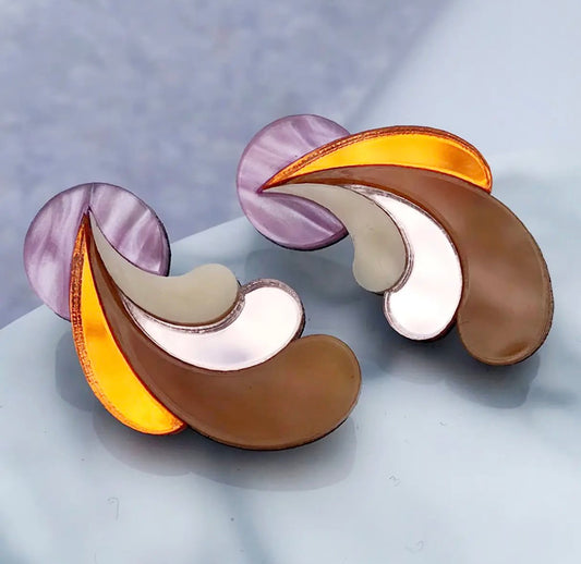 Psychedelic Wave Statement Studs in Pink Sky