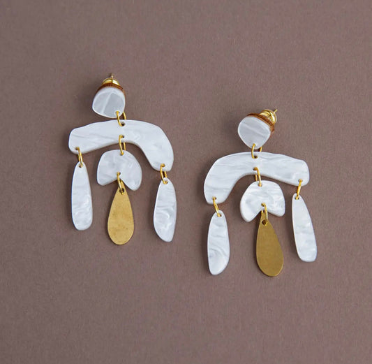 Tangent Statement Drop Earrings Pearly White - Pepper You