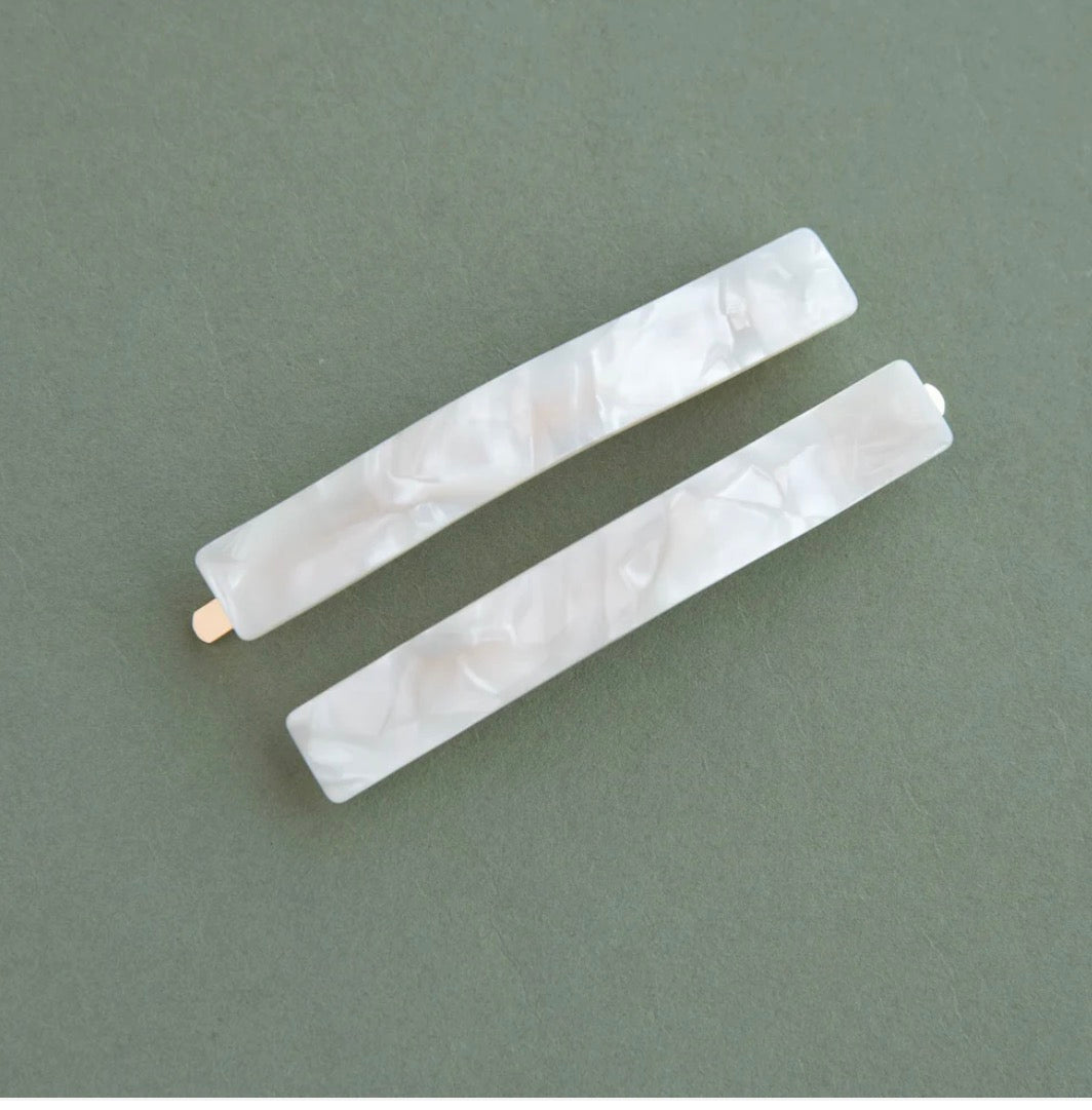 PEARLY WHITE MARBLE HAIR SLIDES - SET OF 2