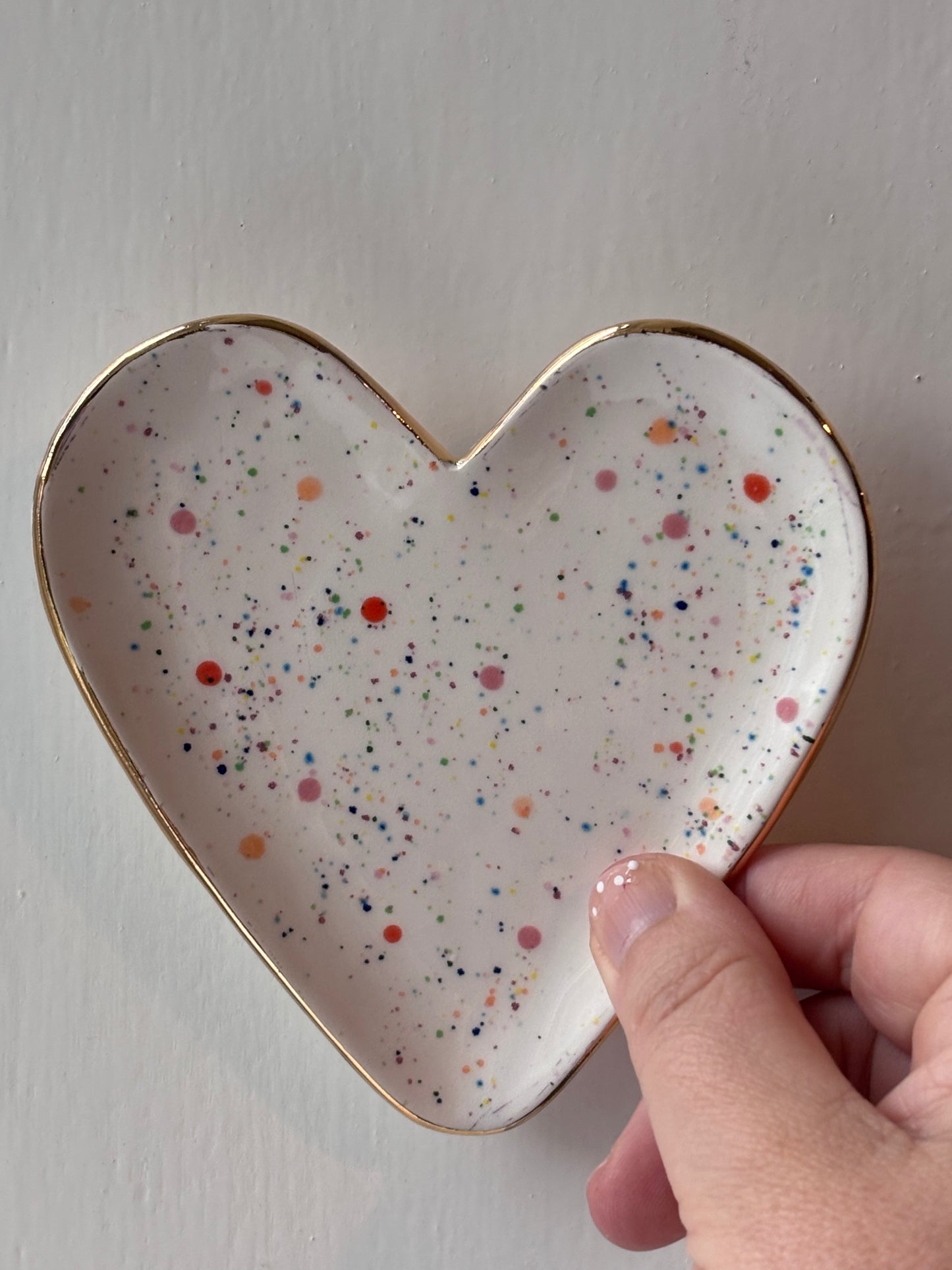 Heart Shape Colourful Spotty Ceramic Trinket Dish