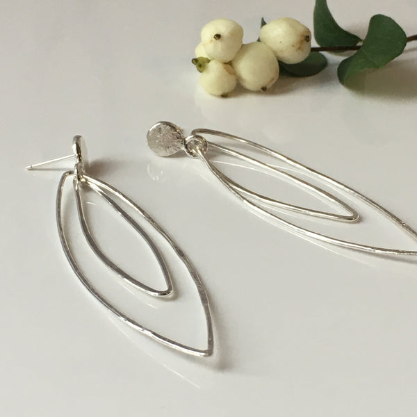 Long silver leaf earrings